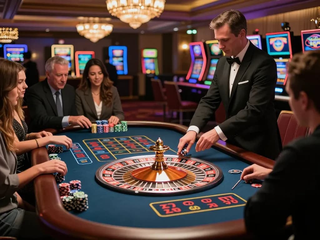 KONG88 players engaging at a roulette table in a luxurious casino, showcasing high-stakes excitement and betting.