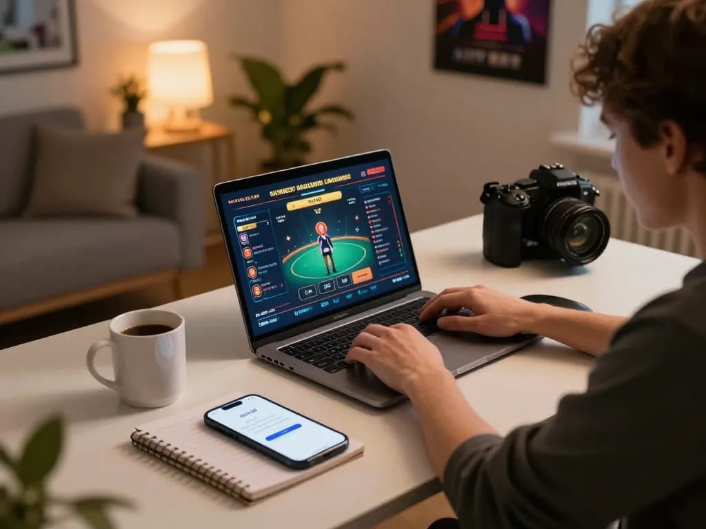 Engaging in GSC108 Login on a laptop while enjoying an evening of online casino gaming at home