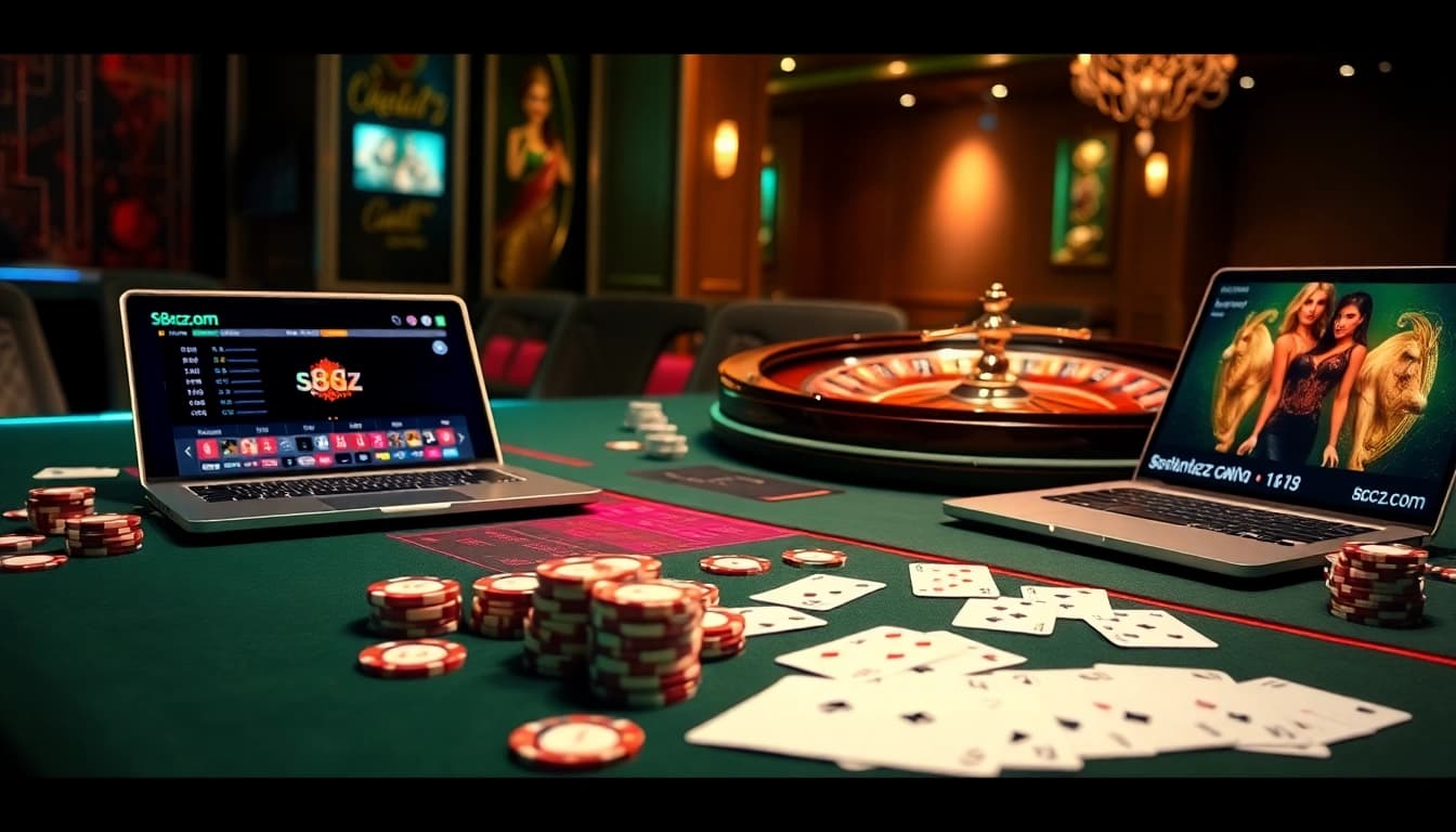 Betting action at the casino with s8cz.com interface displayed on a laptop.