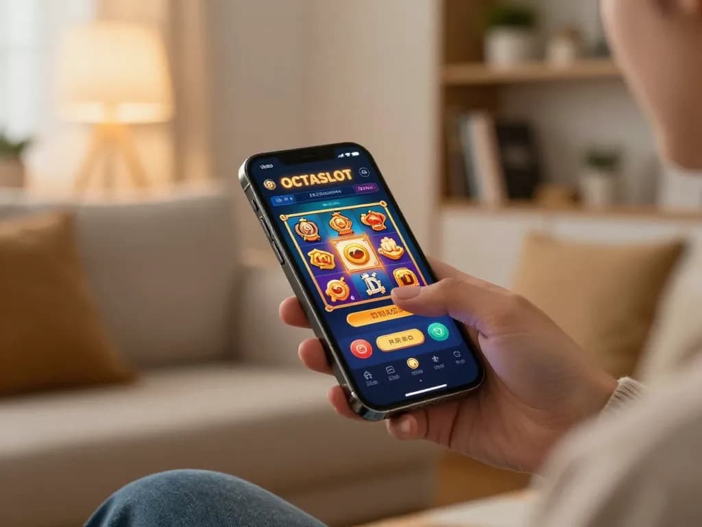 Play OCTASLOT on a smartphone while enjoying a cozy home atmosphere.