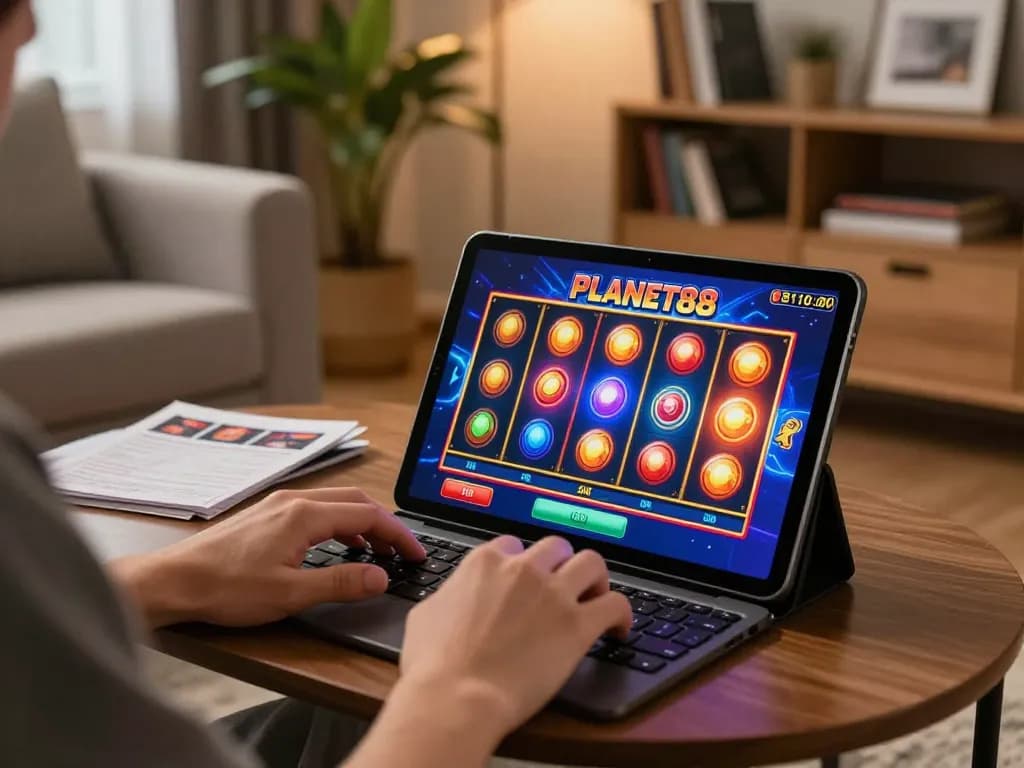 Engaging gameplay on planet88 slot showcased on a tablet in a cozy home setting with strategy notes.