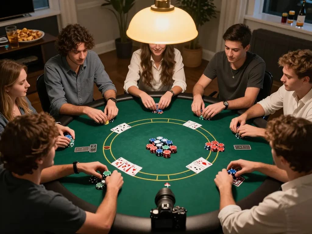 Exciting poker night with friends showcasing Link Chính Thức F168 and a dynamic game atmosphere.