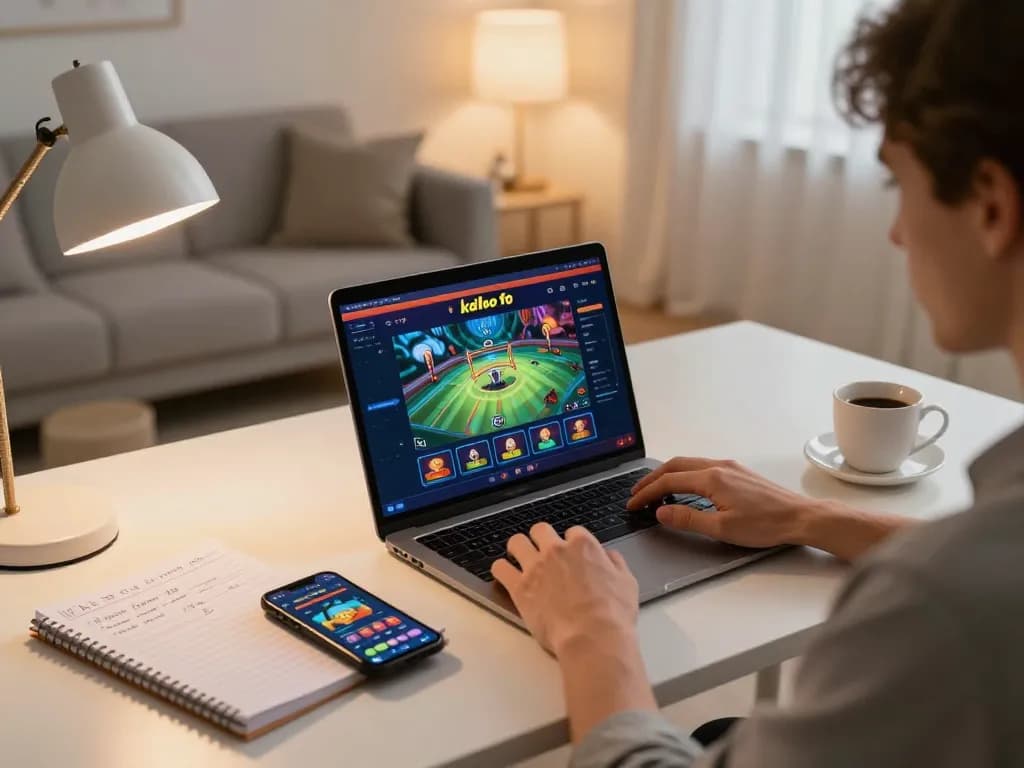 Engaging with kdslot on a laptop during a comfortable home gaming session.