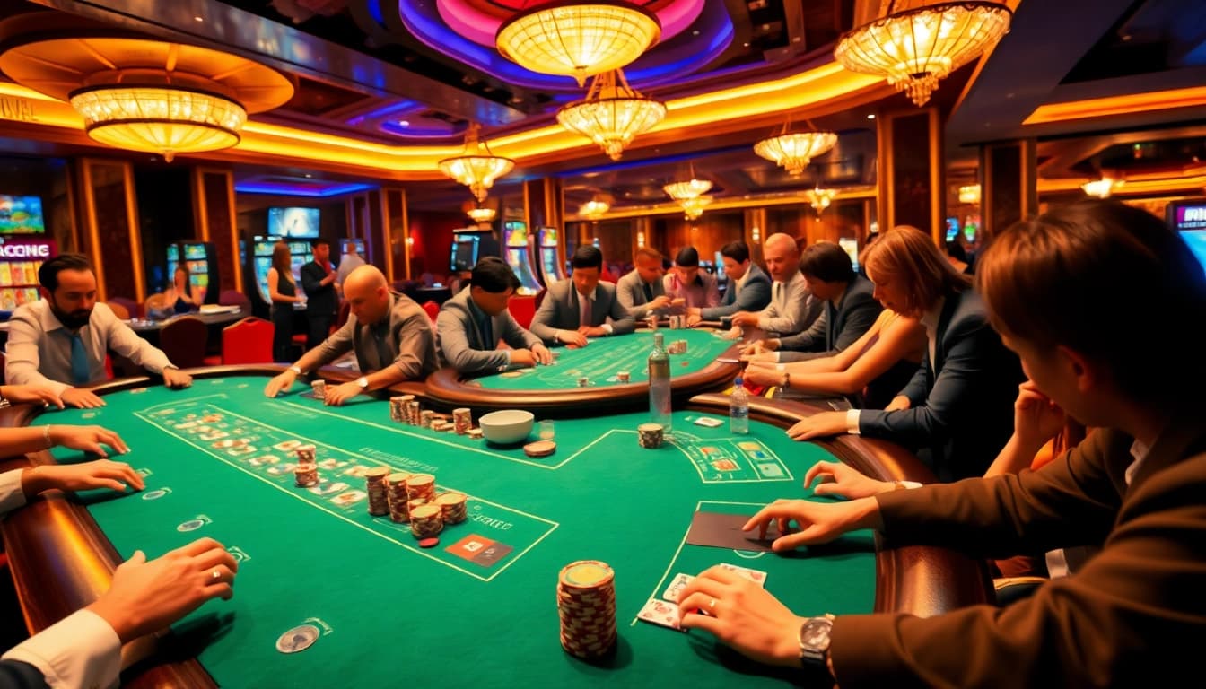Players enjoying a thrilling moment at 18vip casino gaming tables