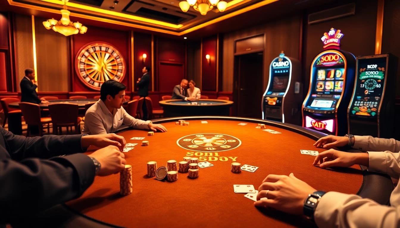 Experience the thrill of gaming at SODO Casino with vibrant poker and roulette action.