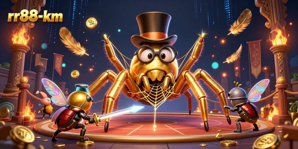 Engage in thrilling gameplay with rr88-km's vibrant casino scene featuring a tarantula and knight
