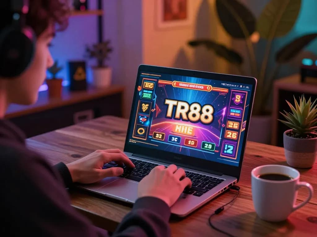 Engaged player exploring TR88 casino gaming options on a stylish laptop.