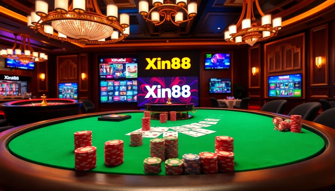 Experience thrilling gameplay at Xin88 casino with vibrant poker chips and roulette wheels.