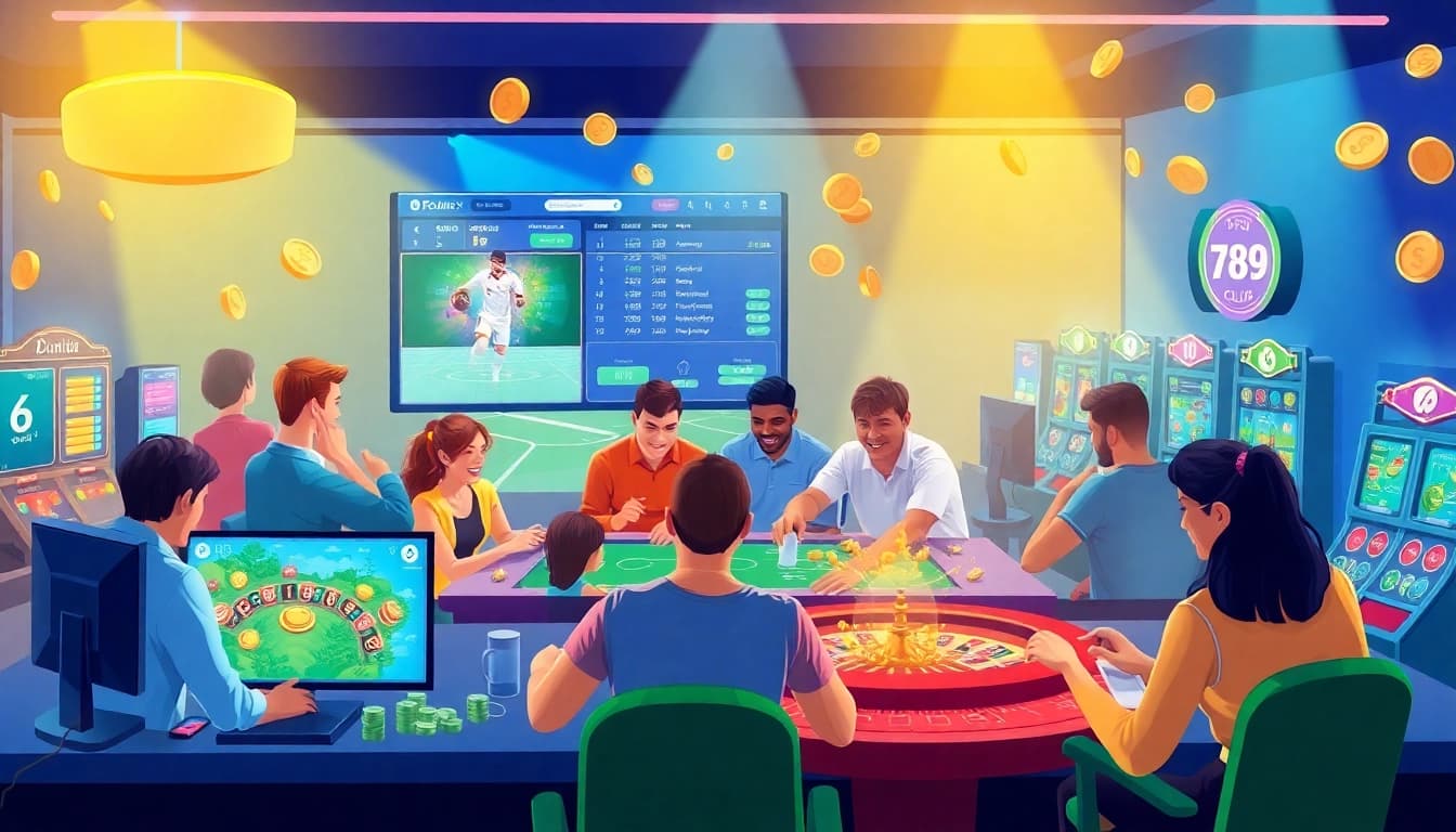 Engaging online gaming scene featuring players at 789club enjoying sports betting and casino games.