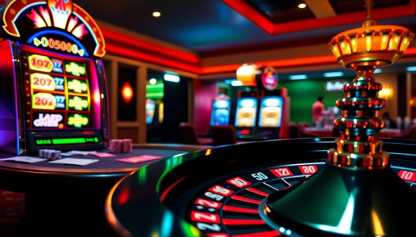 Experience thrilling gameplay with 8kbet at a luxurious gambling table surrounded by exciting games and jackpots.