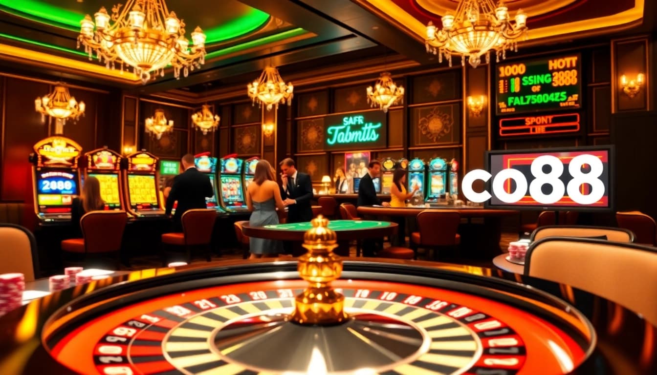 Players enjoying high-stakes games at a glamorous casino showcasing co88 gaming elements and excitement.