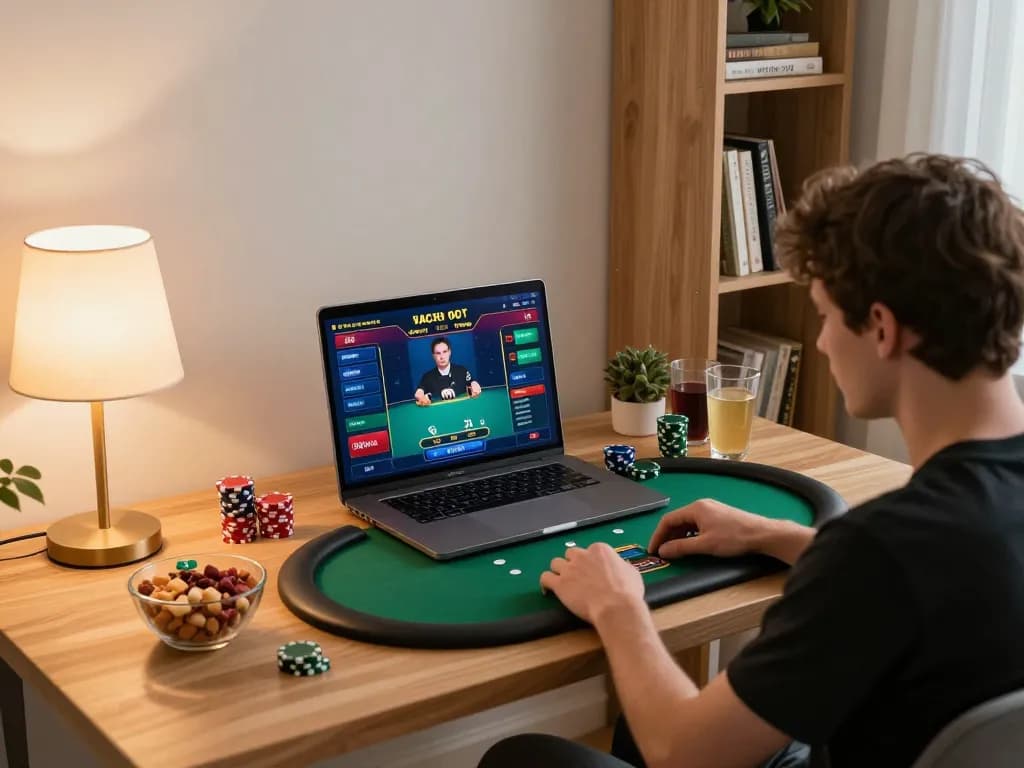 Player mastering poker strategies with LV88 in a cozy home atmosphere.