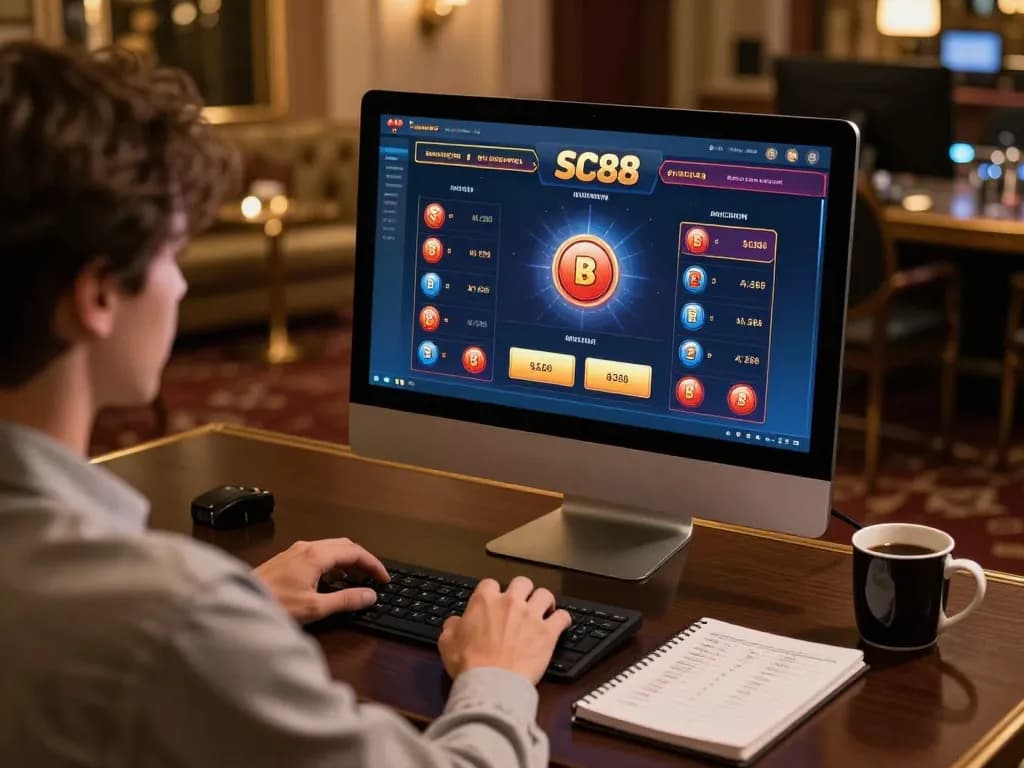 Engaging in SC88 online gaming with player focused on betting strategies during a cozy session