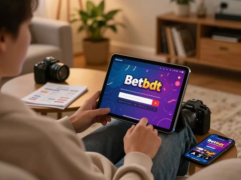 Betbdt login interface on a tablet during an engaging online casino gaming session at home