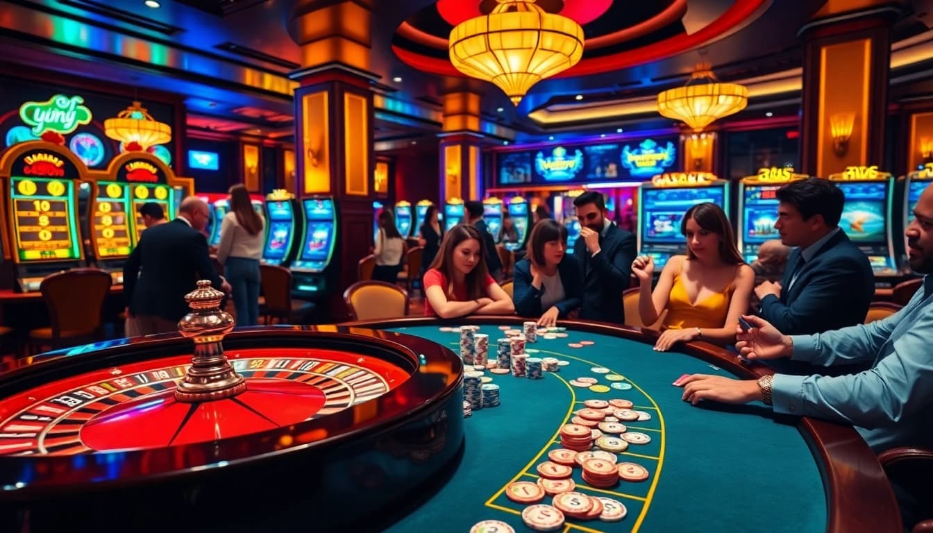 Experience the excitement at https://s8vn.press/ with vibrant casino elements and players enjoying their games.