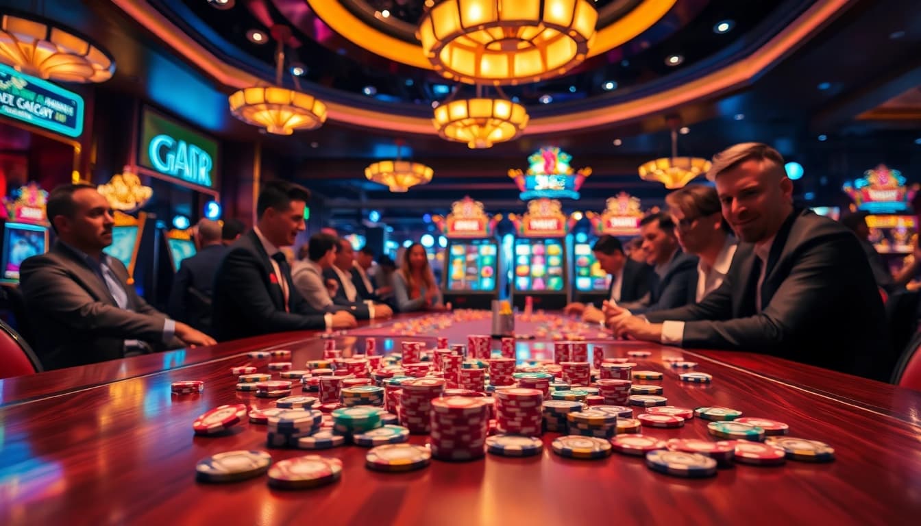 Experience the excitement of the slot gacor machine amidst lavish casino lights and winning players.