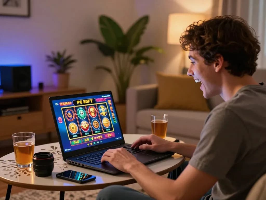 Terlibat dalam permainan Demo Slot PG Soft, lingkungan rumah yang nyaman menunjukkan kegembiraan dan relaksasi.