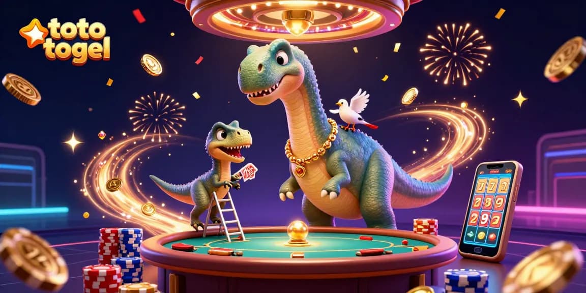 Experience the excitement of toto togel with a dynamic 3D casino illustration featuring animated characters and vibrant elements.