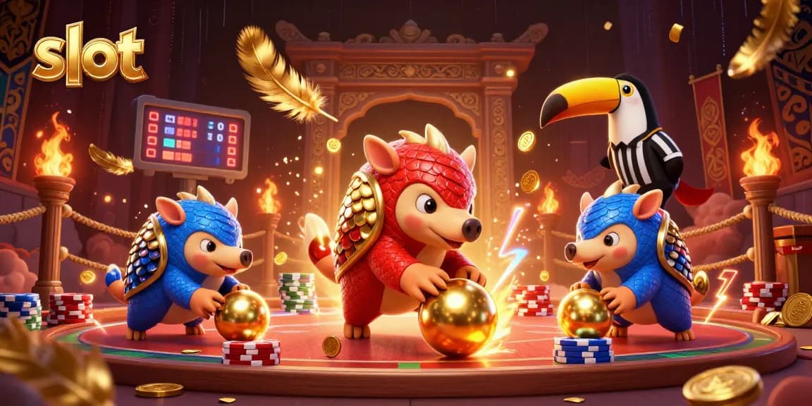 Explore the thrilling world of slot gaming with cartoon pangolins in an exciting 3D action scene.