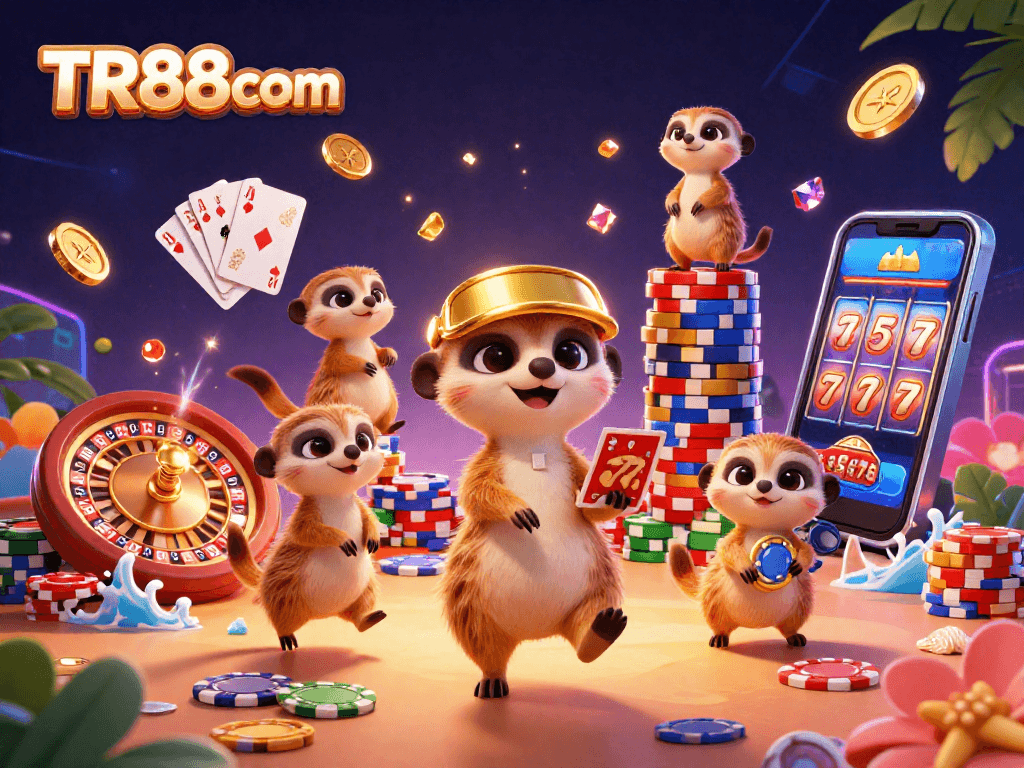 Experience the thrilling casino atmosphere at TR88com with animated meerkats running a vibrant operation.