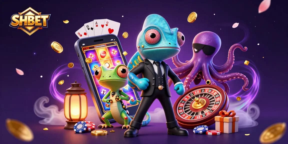 Experience thrilling online games with SHBET featuring colorful characters and vibrant casino elements.