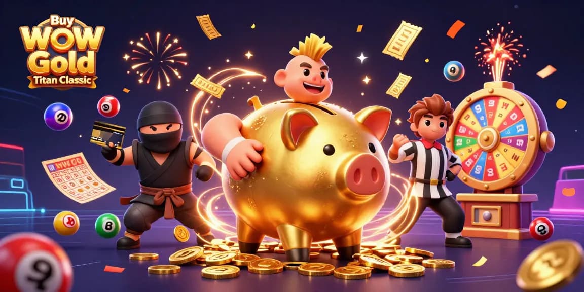 Buy WoW Gold Titan Classic in an action-packed scene with vibrant gambling elements.