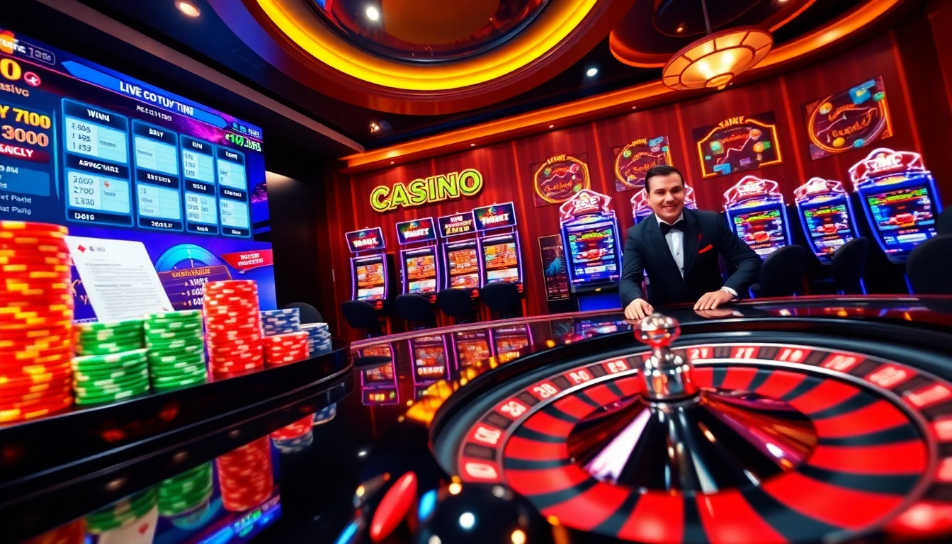 Engaging casino interface demonstrating strategic betting at a Nhà cái uy tín with poker chips and roulette wheel