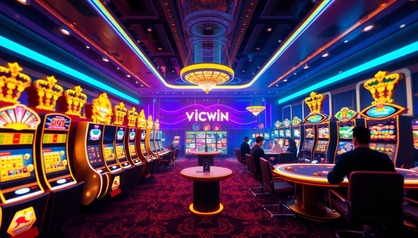 VICWIN online gaming experience featuring vibrant casino atmosphere with engaging games and dynamic lighting.
