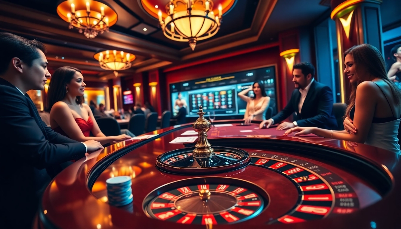 Experience the excitement at https://j88.gives/ with a luxurious casino scene featuring a vibrant gaming table.