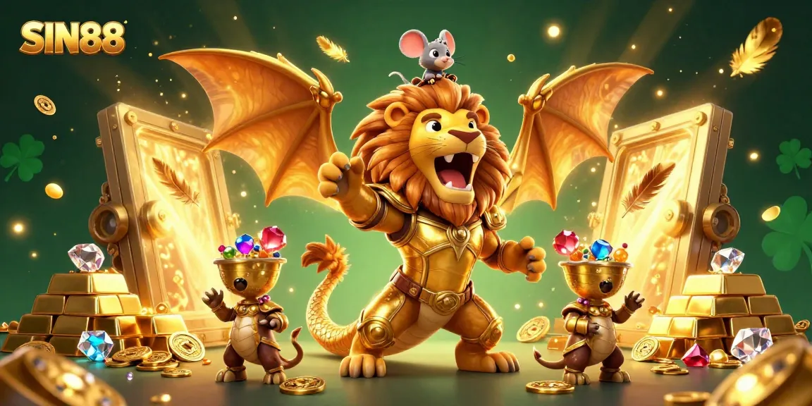 SIN88 captivates players with a vibrant and dynamic 3D casino scene filled with treasures, chimera, and excitement