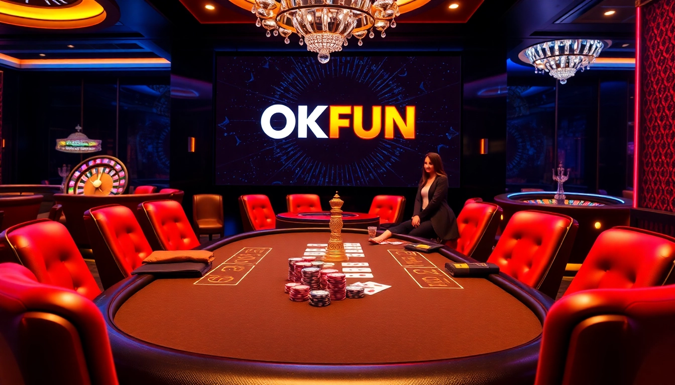 Experience the thrill of high-stakes poker at OKFUN's vibrant casino setting.