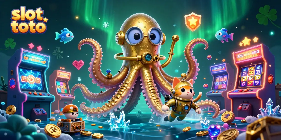 Engage with slot toto: an exciting casino adventure featuring a kraken, diving cat, and vibrant gaming elements.