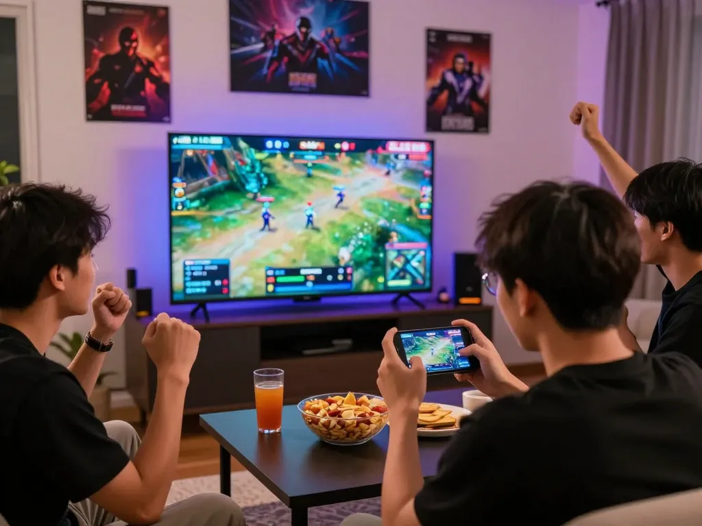 Engaged user participating in esports betting Singapore while enjoying a live match with friends.