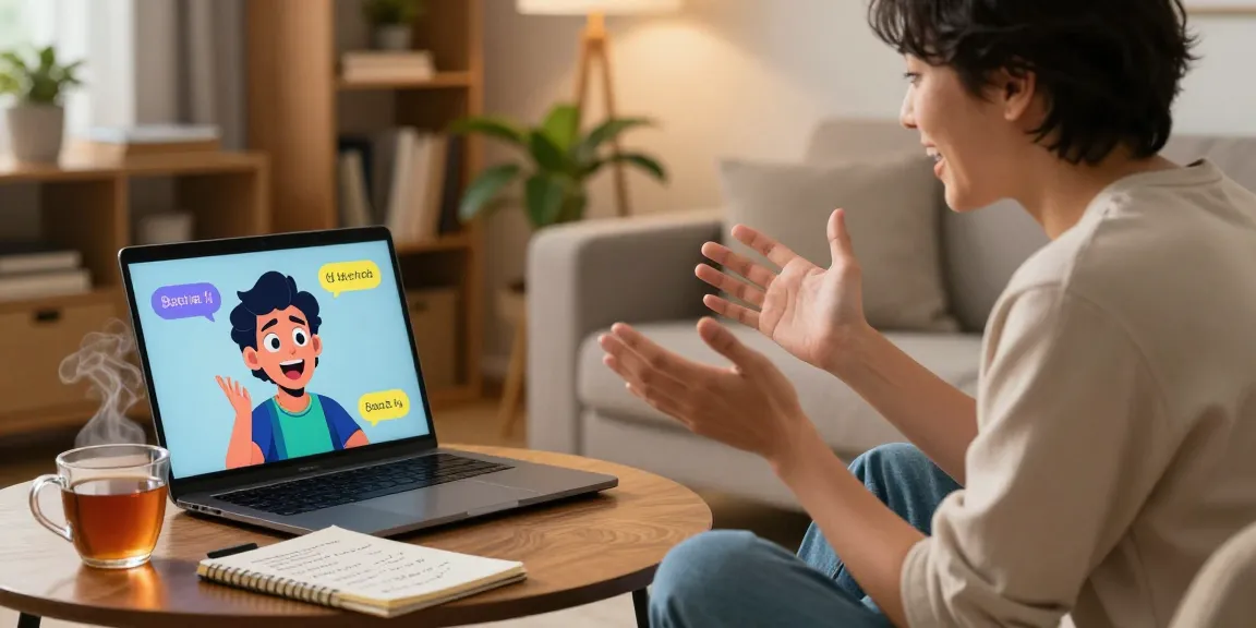 Engaging spicy chat interaction between a user and a colorful AI character in a cozy home setting.
