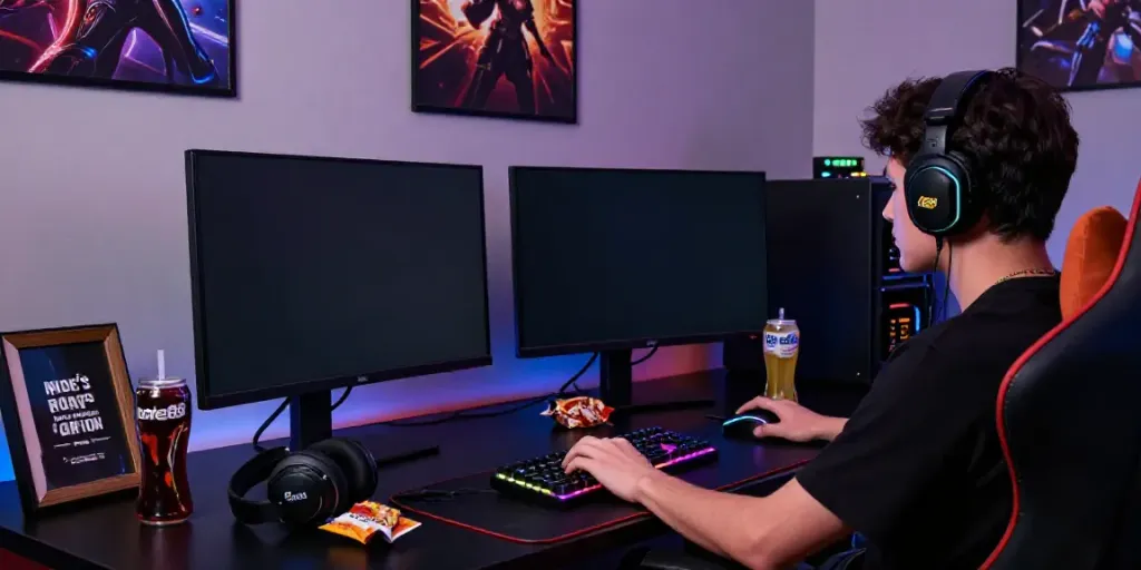 Engaged gamer playing loket88 on a high-resolution monitor with an immersive setup.