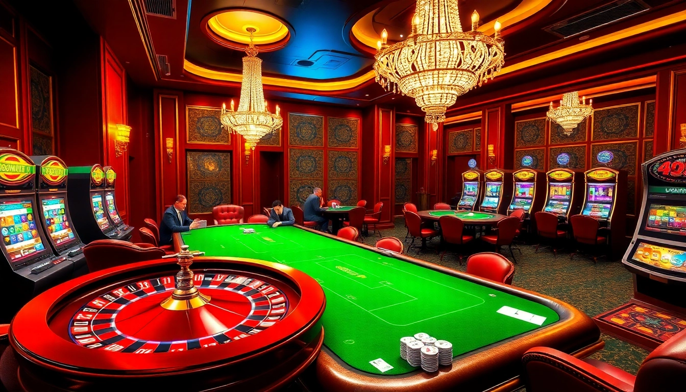 Experience the excitement of Hay88 at a luxurious casino with vibrant gaming tables and slots.