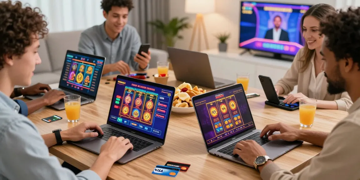 Engaging lifestyle scene highlighting players enjoying a credit card casino experience with Visa and Mastercard payment methods in a vibrant home setting.