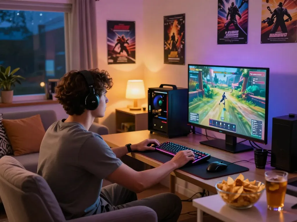 Engaging akunjp gaming experience in a cozy living room at night.