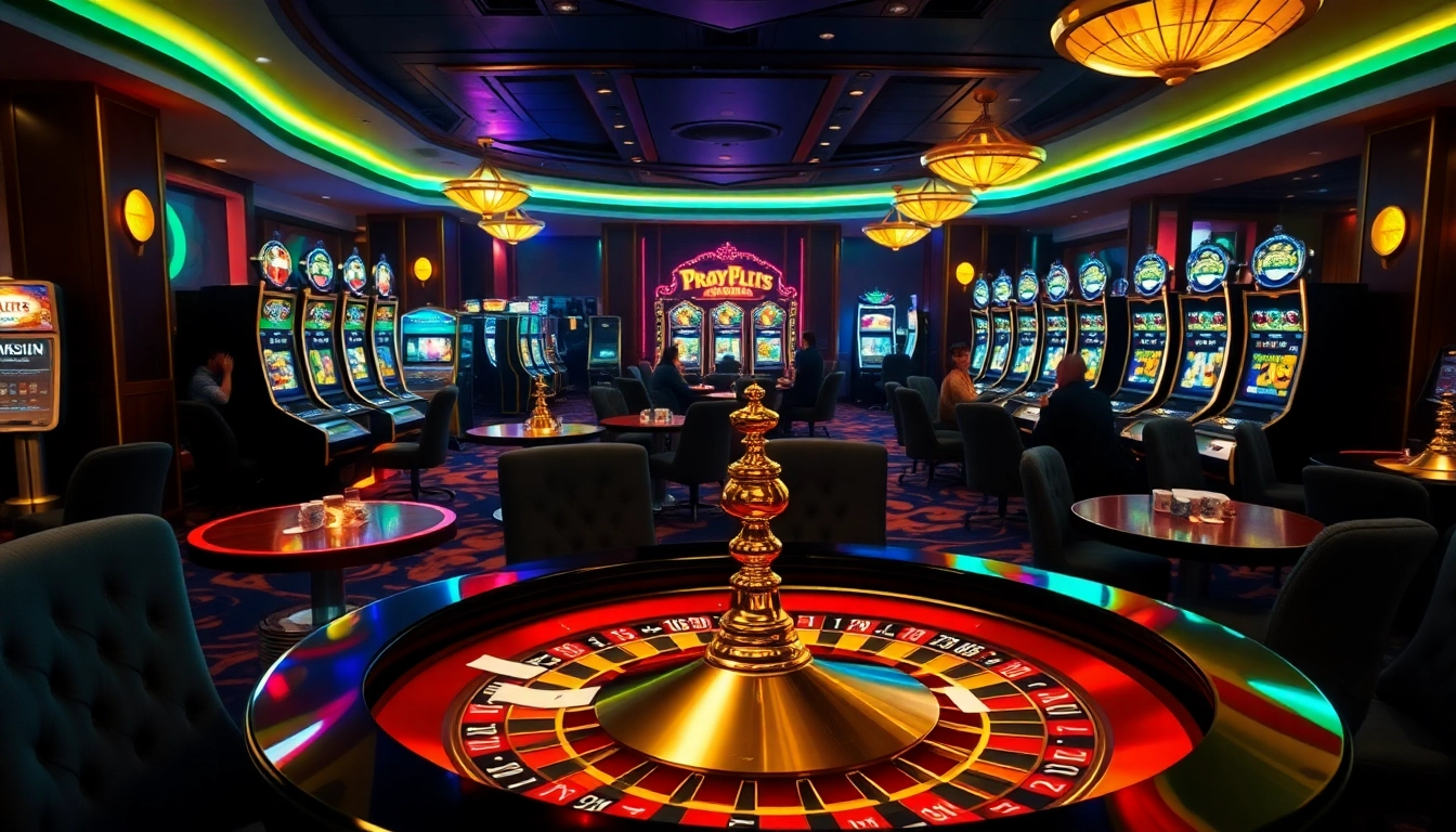 Experience the thrill of Pragmatic Play slots in a luxurious casino setting, featuring vibrant machines and eager players.