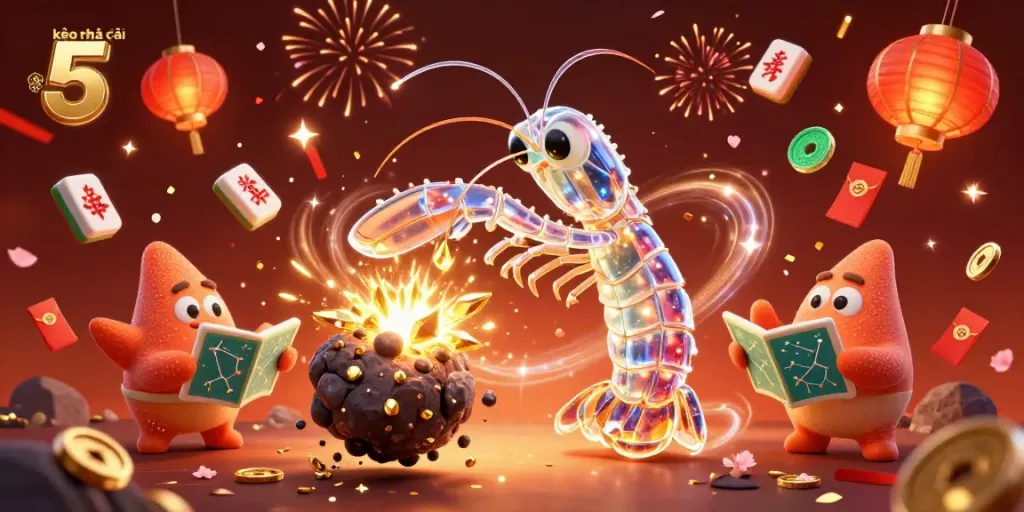 Experience thrilling action with the galactic samurai mantis shrimp in kèo nhà cái 5, surrounded by vibrant winning symbols.