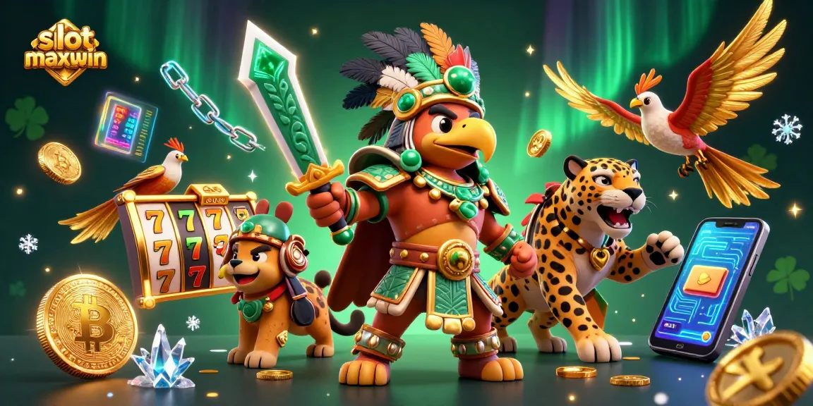 Engage in slot maxwin excitement with epic Aztec warriors, neon coins, and rich casino elements!