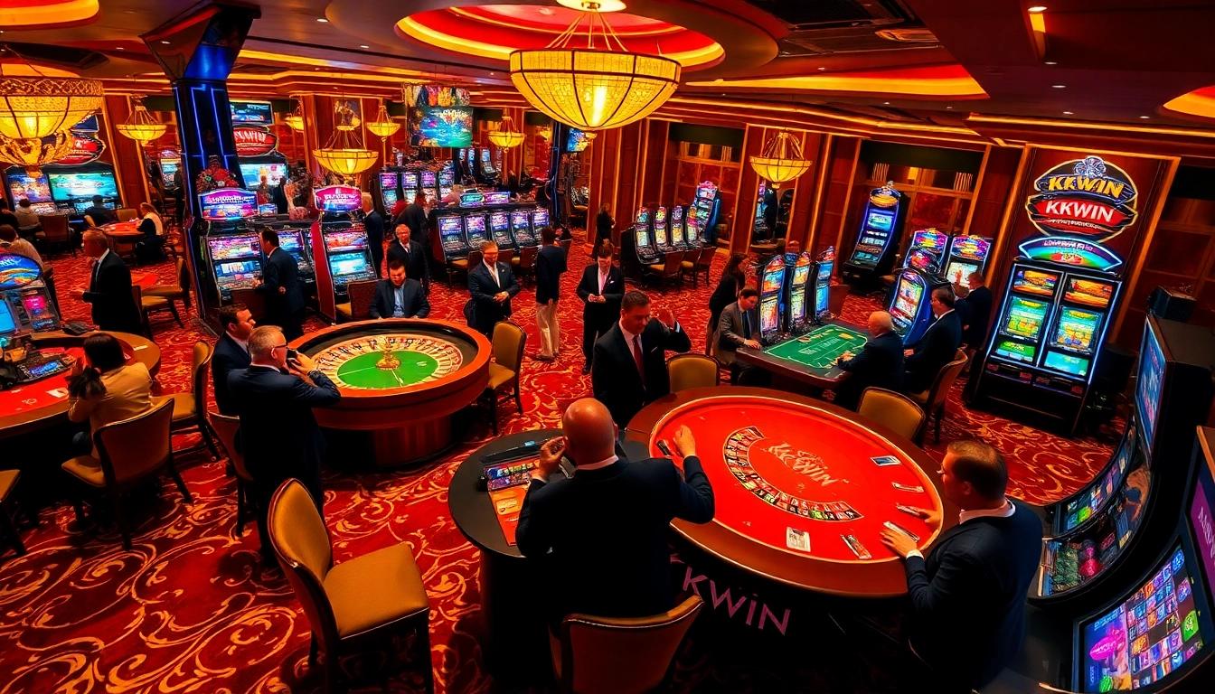 Experience the excitement of Kkwin casino with players engaged at roulette and poker tables.