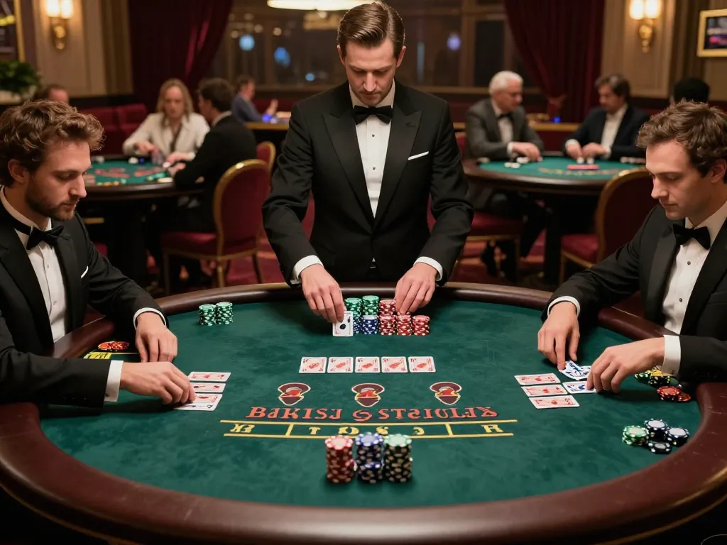 Engaging scene of players at link 45678 blackjack table, showcasing intense gameplay and casino atmosphere.