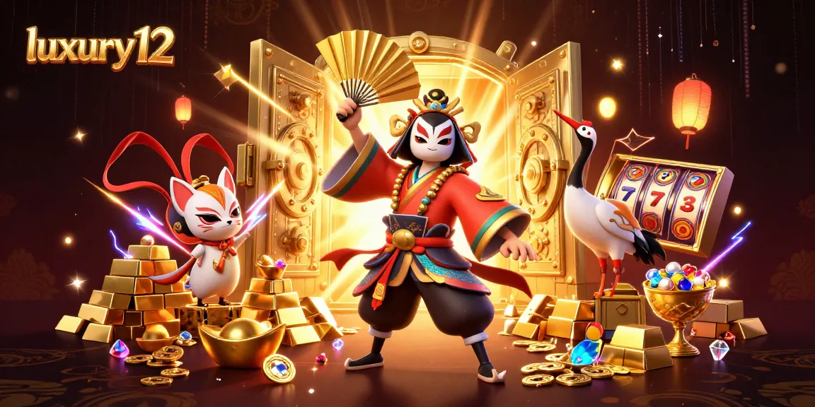 Permainan mewah luxury12 dengan pejuang kabuki dan elemen slot yang bersinar.