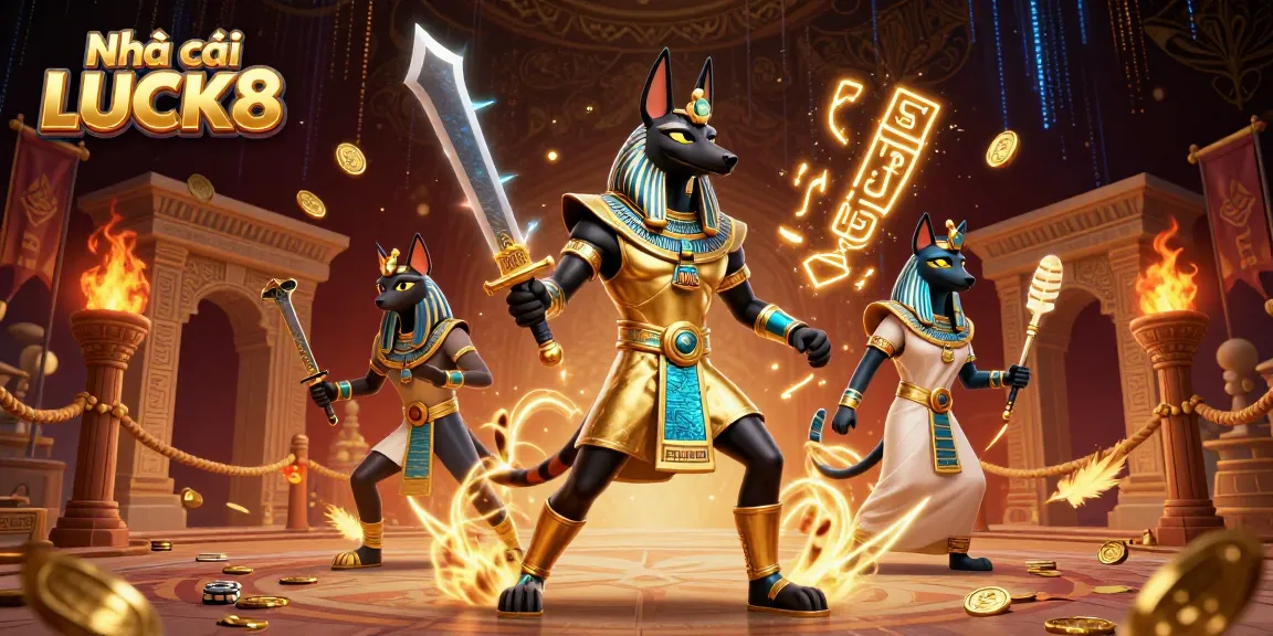 Experience dynamic gaming with Nhà cái LUCK8 featuring ancient Egyptian warriors and rich casino elements.