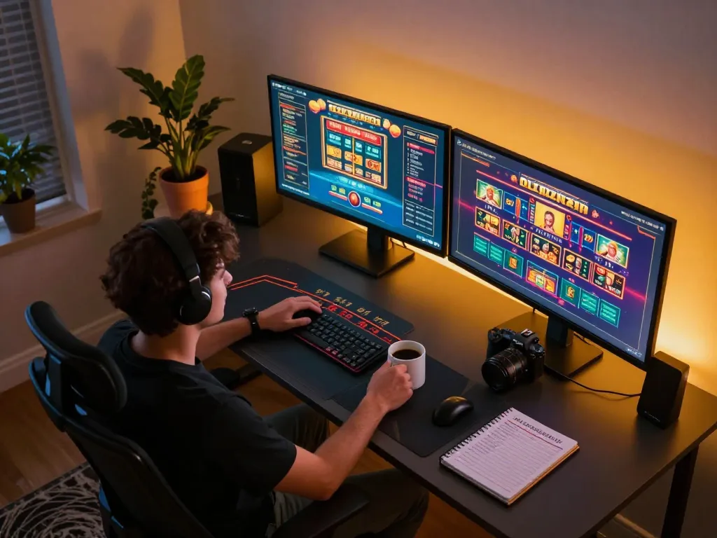 Player immersed in online gaming at home with focused attention on dr88 casino games