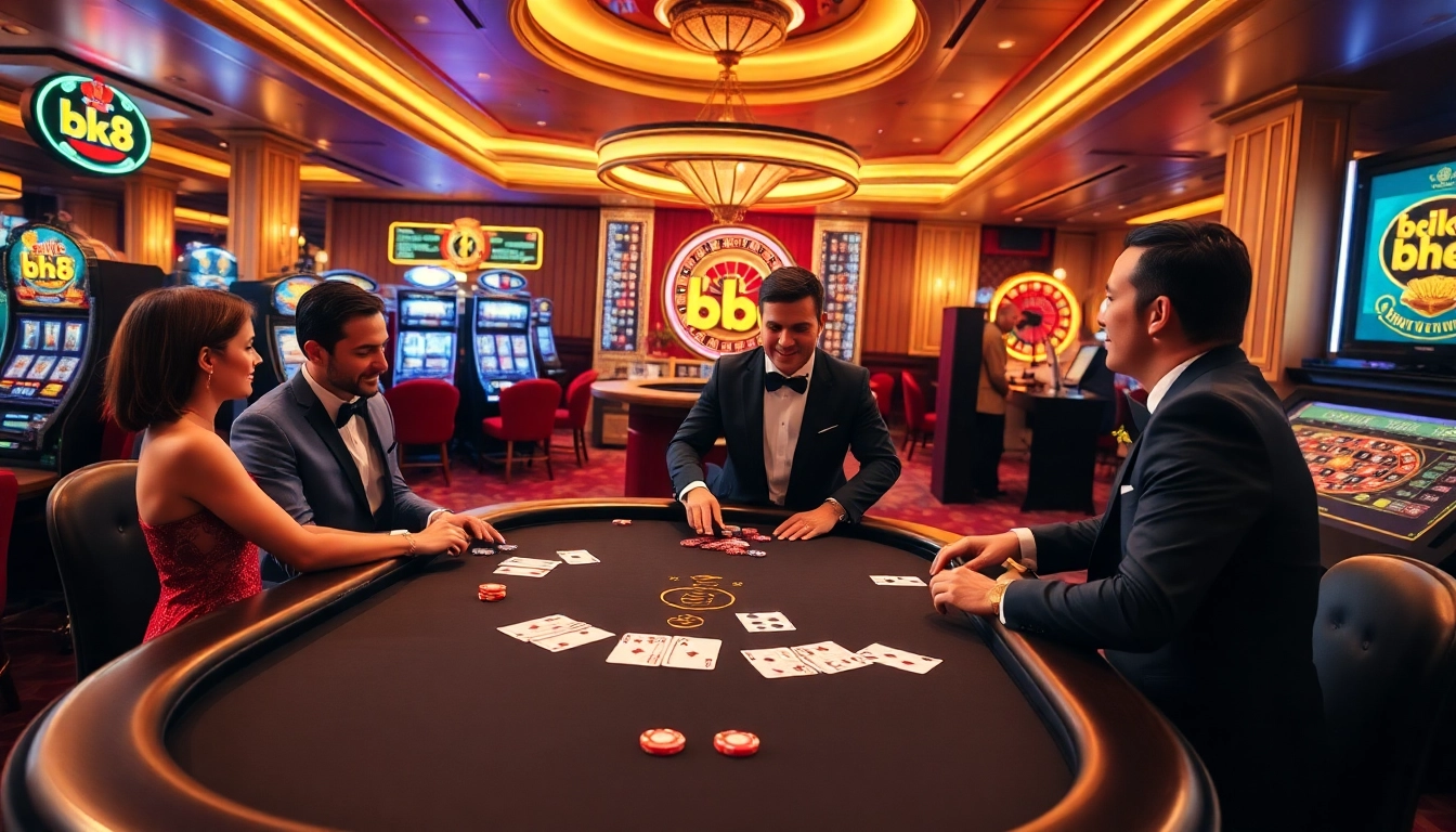 Experience the excitement of เว็บตรง bk8 as players engage at a luxurious casino table.