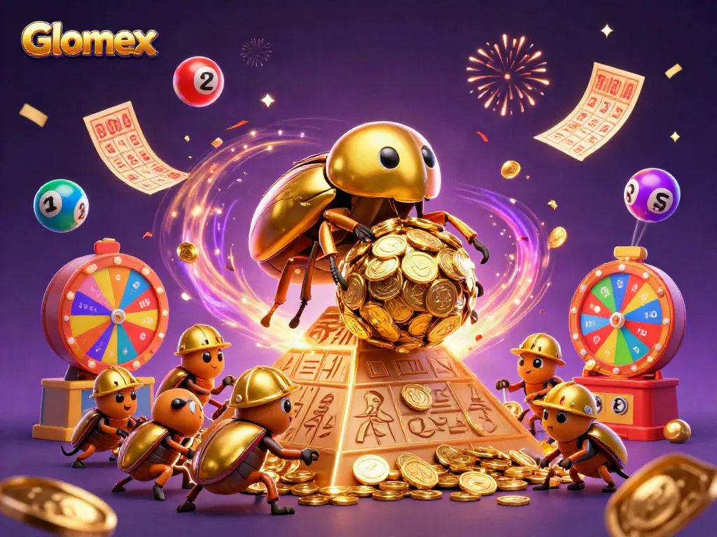Spin and win with Glomex-themed lottery excitement in a vibrant casino scene.