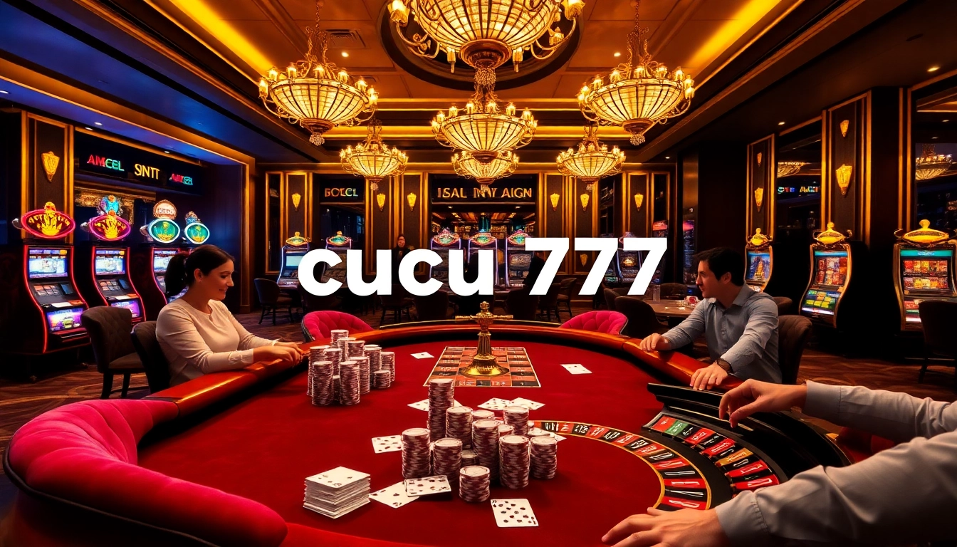 Players enjoying a thrilling hand at the cucu 777 poker table, with vibrant chips and cards.