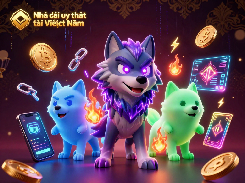 Experience thrill at Nhà cái uy tín tại Việt Nam with animated wolves and exciting crypto elements.